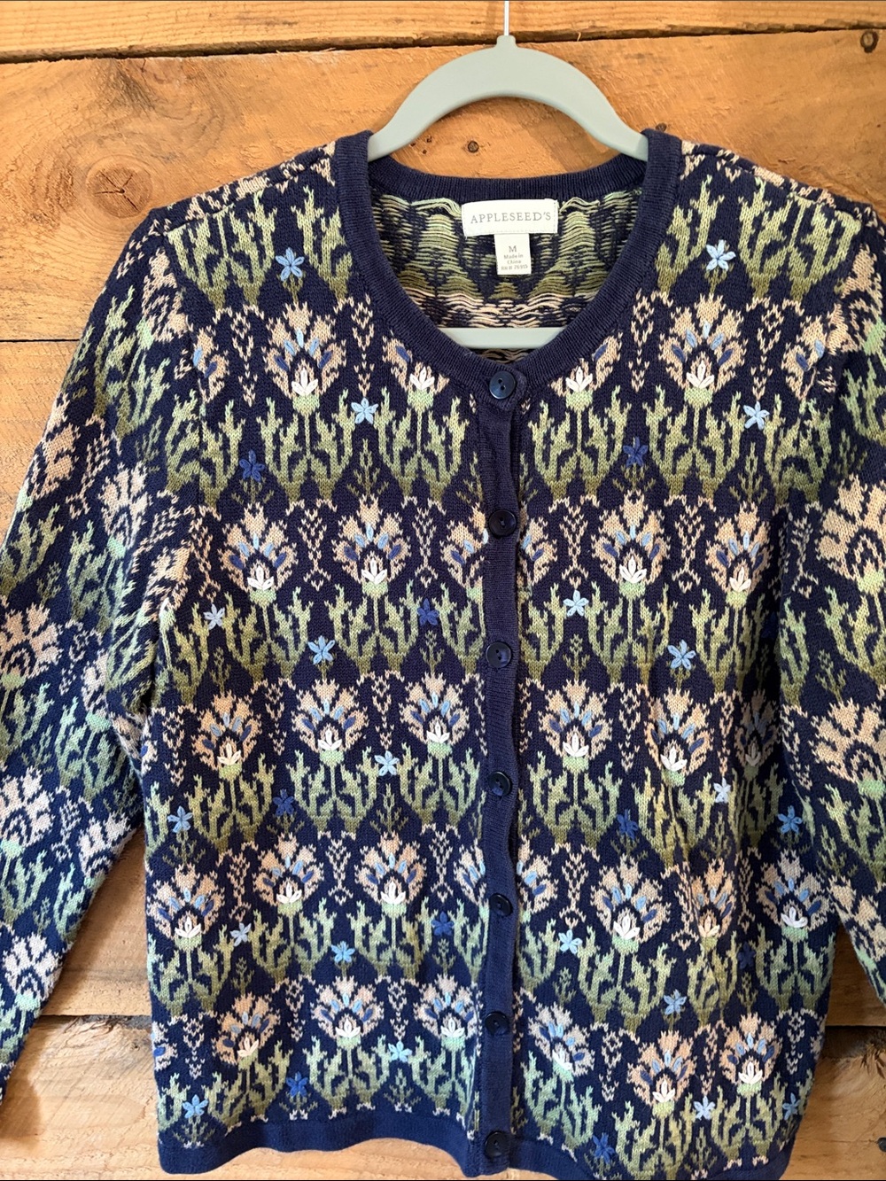 Appleseed's Navy Multicolor Floral Fair Isle Cardigan